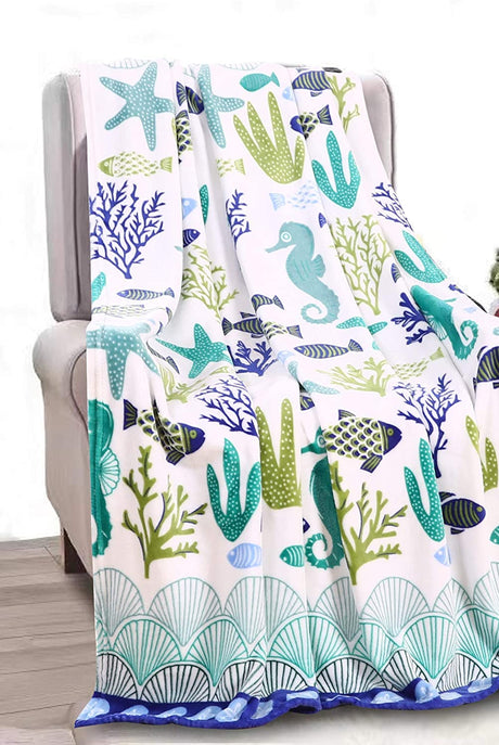 Corales de marina blue coral seahorse oceanic microplush throw blanket ocean blanket for boys and girls and kids of any age (50" x 60")