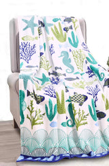 Decor&More Corales de Marina Blue Coral Seahorse Oceanic Microplush Throw Blanket Ocean Blanket for Boys and Girls and Kids of Any Age (50" x 60")