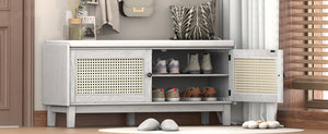 TREXM Boho Rattan Entryway Bench with Storage