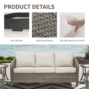 73.6" PE Wicker Rattan Outdoor Furniture Set - 3 Seat Sofa