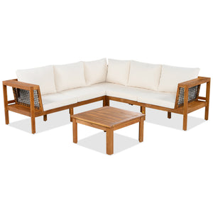 GO 4 Pieces Outdoor Acacia Wood Sofa Set with Coffee Table