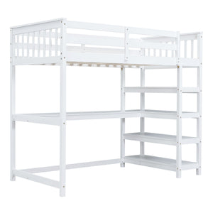 Loft Bed With Storage Shelves And Under Bed Desk