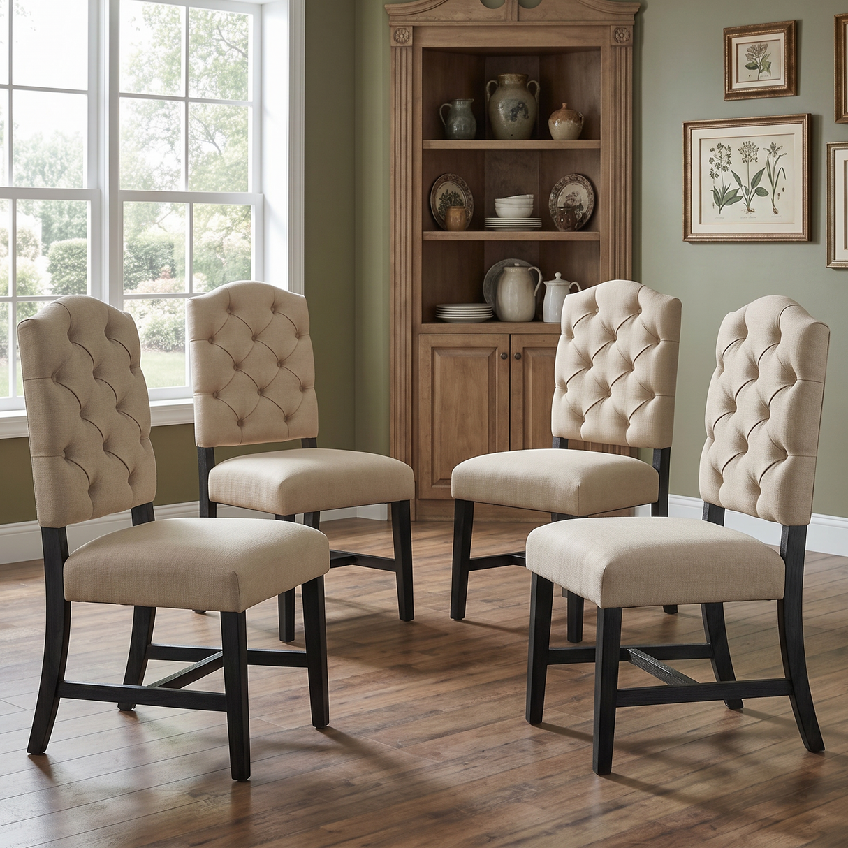 TREXM Retro Style Dining Chair Set with 4 Upholstered Chairs