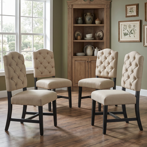TREXM Retro Style Dining Chair Set with 4 Upholstered Chairs