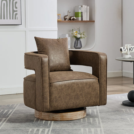 Fernleigh Swivel Accent Open Back Barrel Chair With Weathered Base