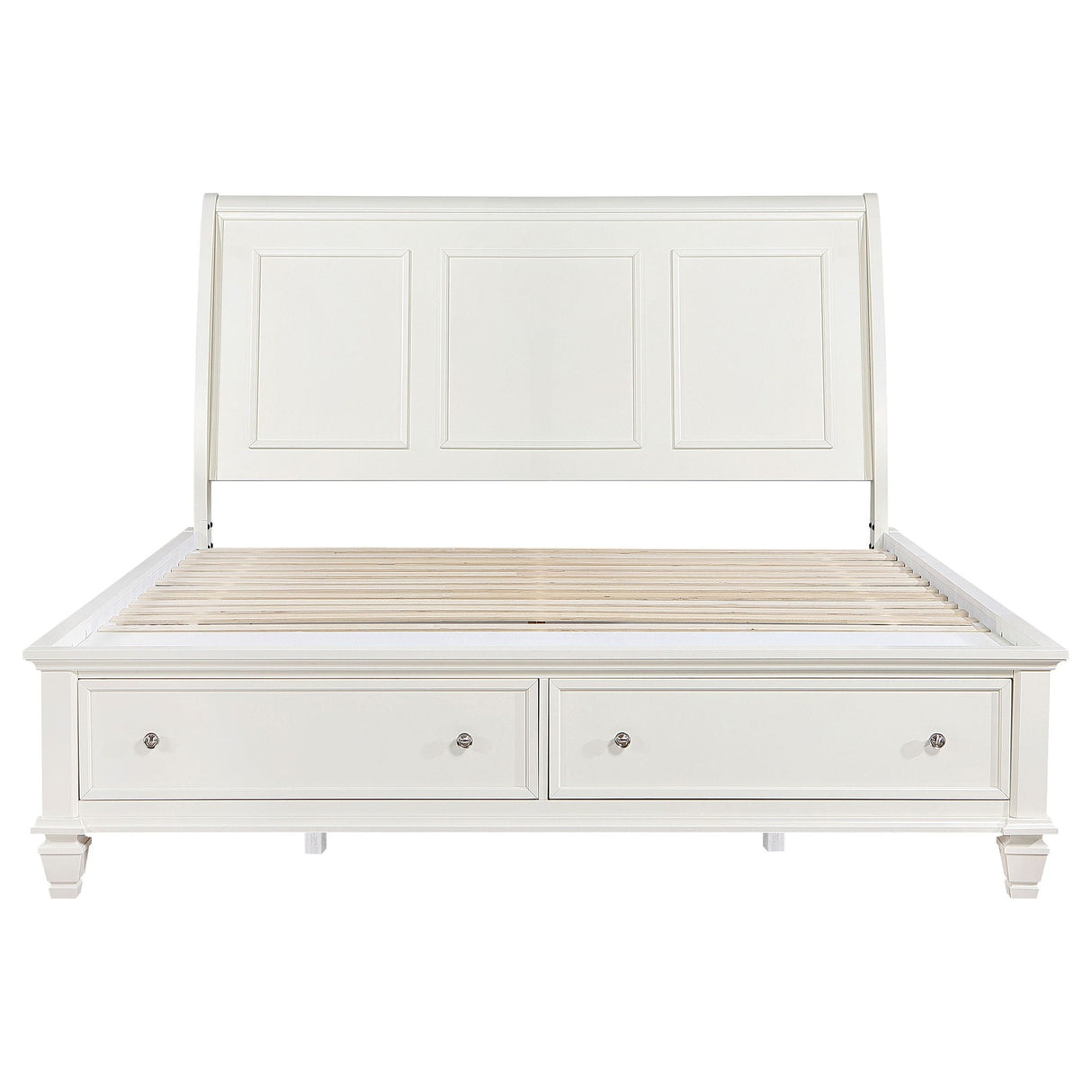 Dennis - Eastern King Storage Panel Bed With Carved Headboard And Built In Drawers - Cream White