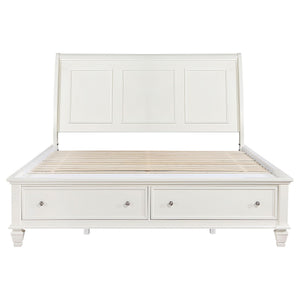 Dennis - Eastern King Storage Panel Bed With Carved Headboard And Built In Drawers - Cream White