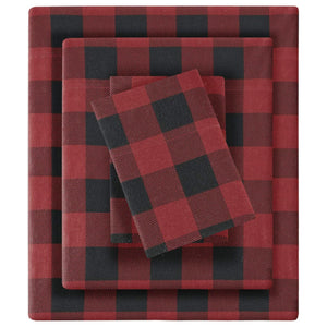 Woolrich Cotton Sheet Set Cottage Charms Print, 100% Cotton Flannel Sheets Warm & Fuzzy Bedding Set King Size Sheets, Fitted Pocket Fits Up to 14" Mattress, King Red/Black Buffalo Check, 4 Piece