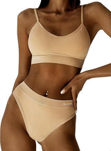 Talmont Seamless Ribbed Bra & Panty Set – Soft, Stretchy Lounge Lingerie with Removable Pads