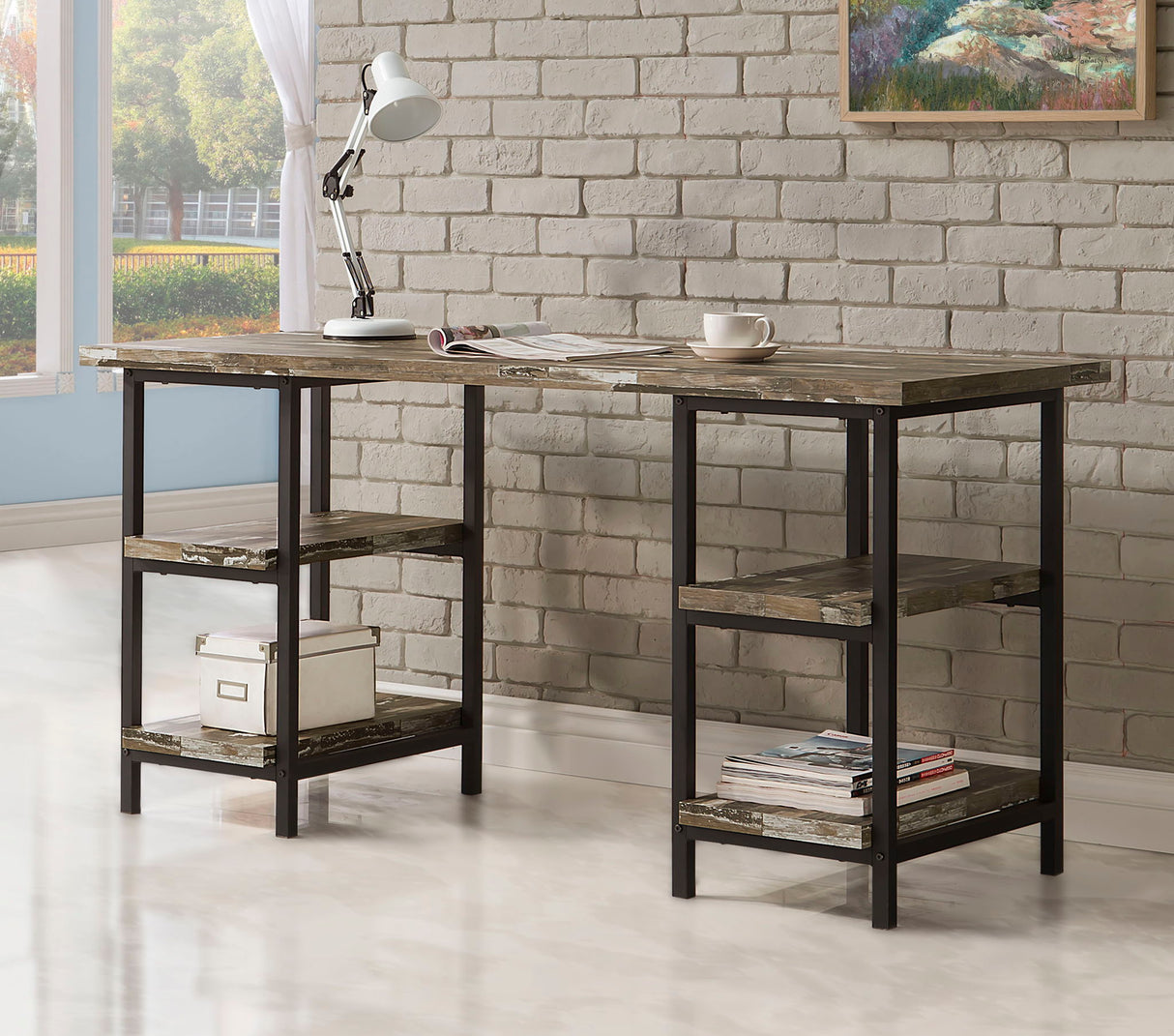 Kemper 59-inch 4-shelf Writing Desk Weathered Brown