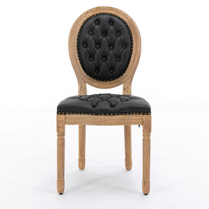 French Style Solid Wood Frame Antique Painting, Hand-Pulled Buckle Decoration Artificial Dining Chair With Nailhead Trim, Wood Legs