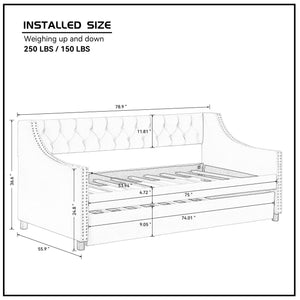Daybed with Trundle Upholstered Tufted Sofa Bed Arms Full Size Beige