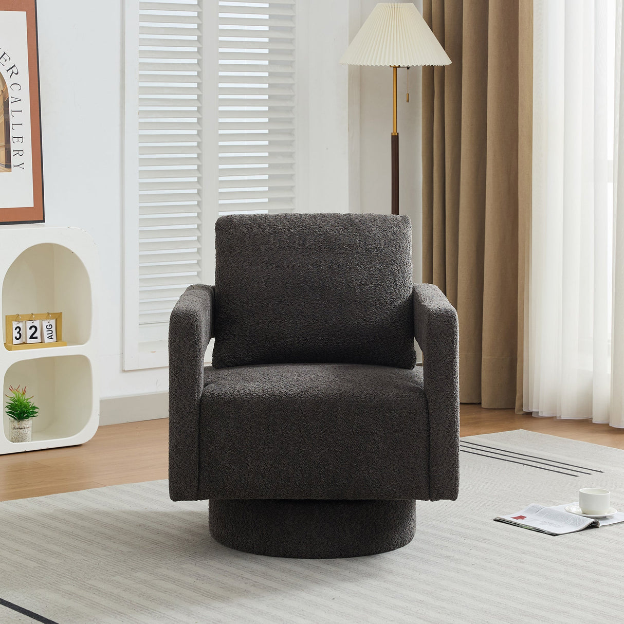 Stonewell Square Swivel Accent Chair with Open Back