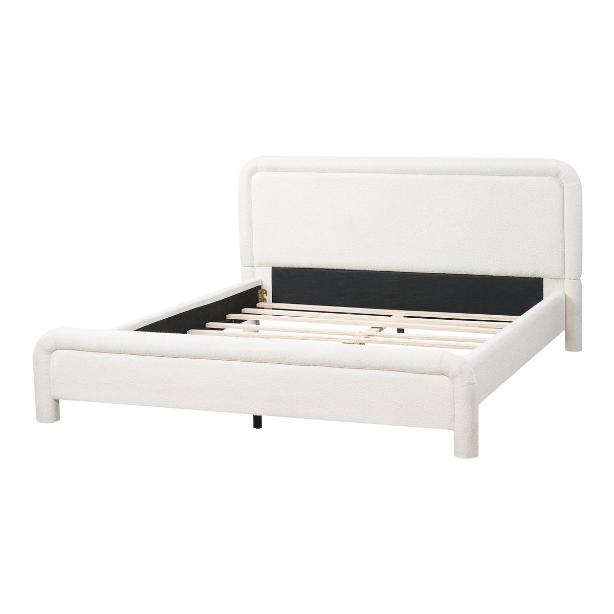 Queen Size Upholstered Platform Bed Frame with Curved Headboard