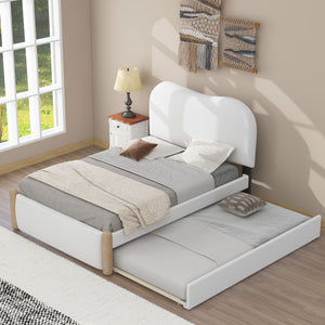 Upholstered Platform Bed With Wood Supporting Feet And Trundle
