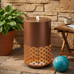 20.87"H Brown Metal Cutout Fountain with LED Lights