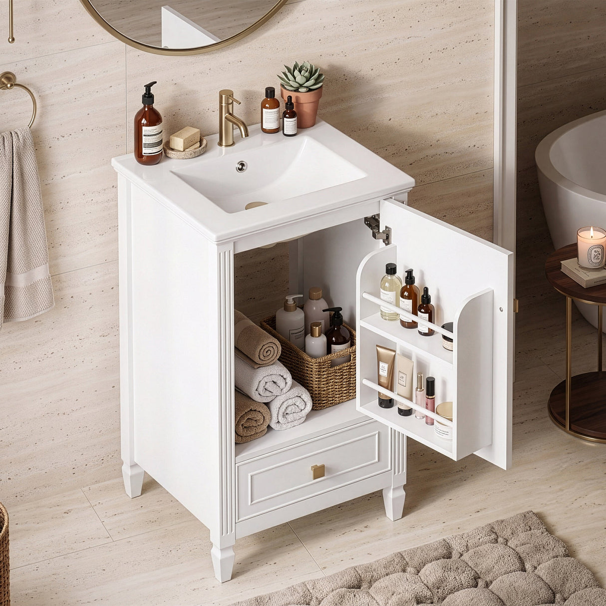 20" Bathroom Vanity with Ceramic Sink and Storage Cabinet