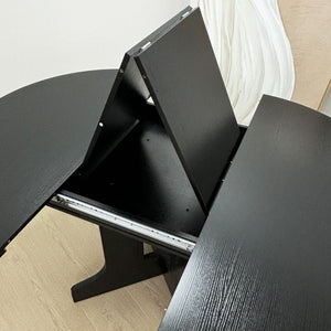 Dining Table For Farmhouse Kitchen Expandable Oval Table Top With Removable Leaf Trestle X Shaped Base - Black