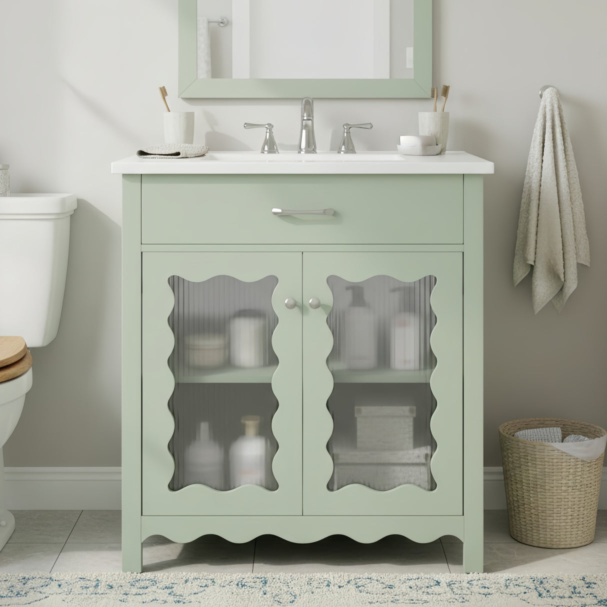 30 Inches Bathroom Vanity with Tempered Glass