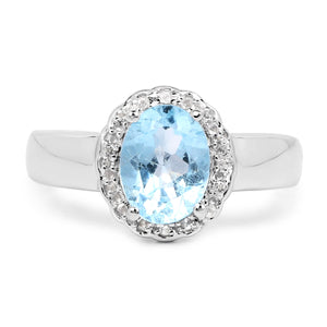 2.58 Carat Genuine  Blue Topaz and White Topaz .925 Sterling Silver Ring