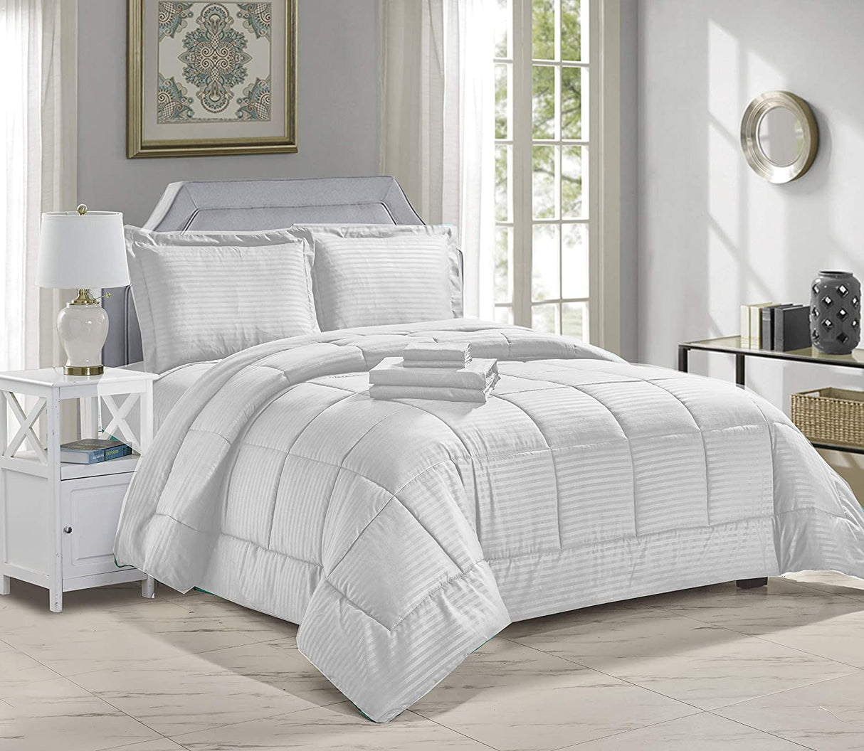 Home essentials  8 piece embossed stripe bed in a bag