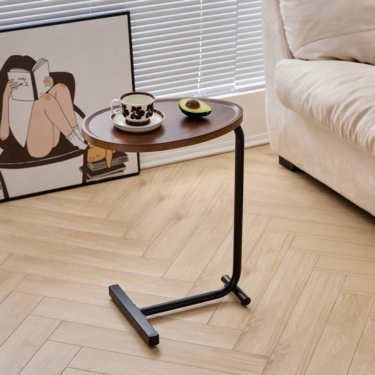 C-Shaped Side Table, Small Sofa Table for Couch and Bedroom