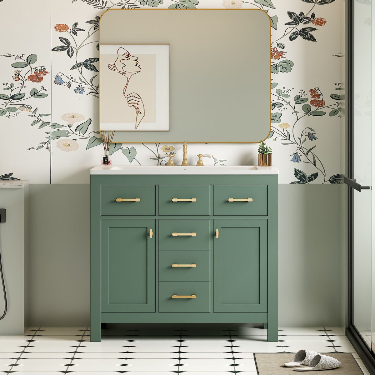 Modern Bathroom Vanity With 36" Resin Sink – 4 Drawer Storage Cabinet