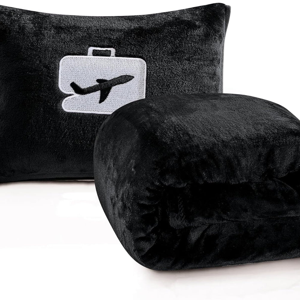 Comfort Fly Travel Blanket & Pillow" 2-in-1 Micro Plush Airplane Blanket with Carry Case (40" x 70")