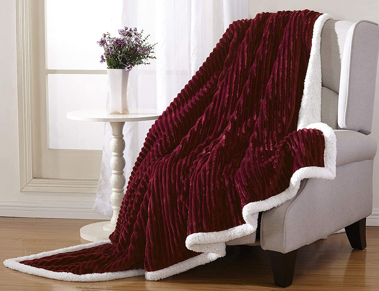 Ultra lush reversible sherpa corduroy throw blanket (50" x 60")