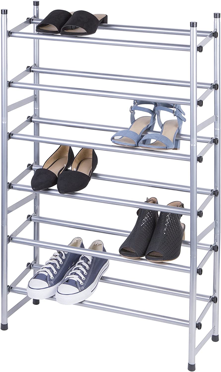 14 In. H X 44 In. W Expandable Space Saving 10-Pair Stainless Steel Shoe Rack