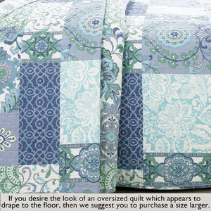 Windfall Blue Print Patchwork Cotton Reversible Quilt Bedding Set