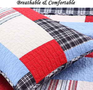 Ryan Brick Plaid Print Patchwork Fire Cotton Reversible Quilt Bedding Set