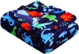 Boy's and girl's set of 2 plush fleece throw blanket (50" x 60") - dinos and unicorns