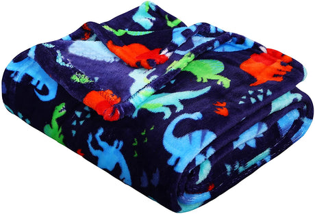 Boy's and girl's set of 2 plush fleece throw blanket (50" x 60") - dinos and unicorns