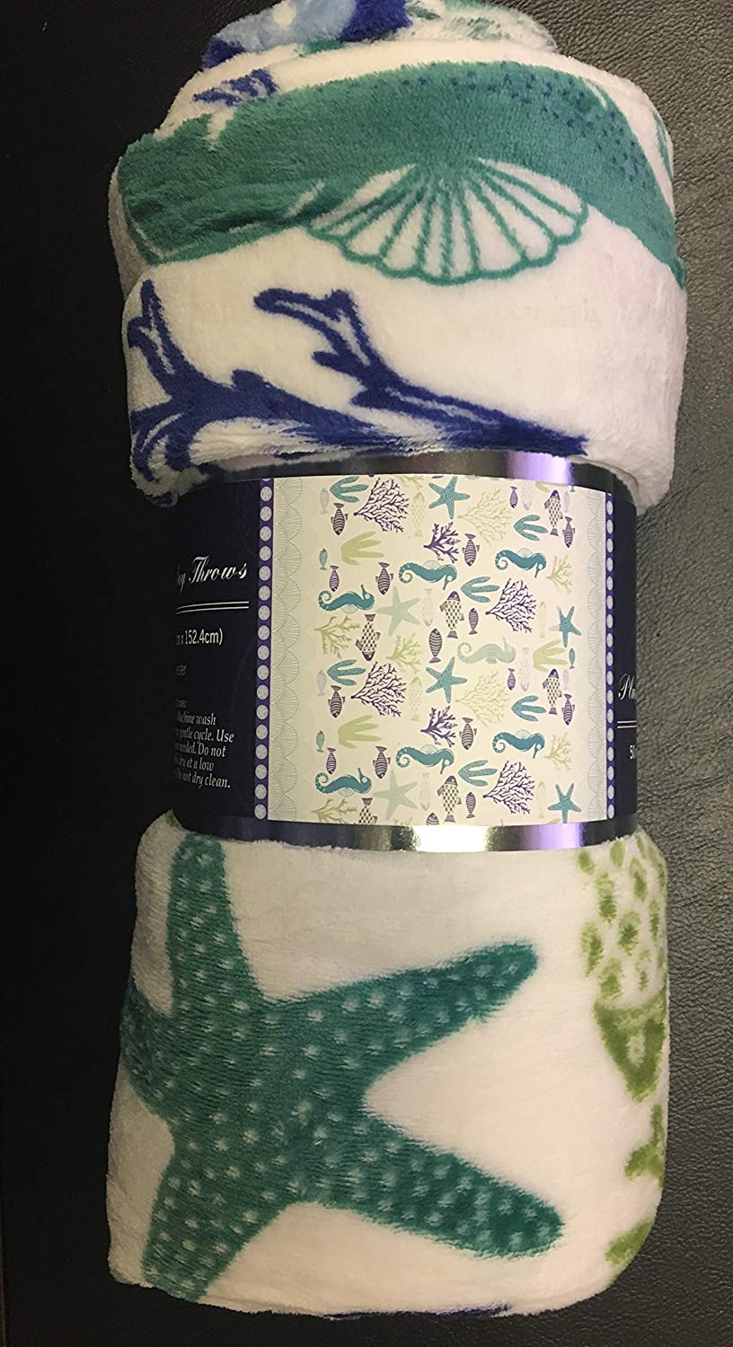 Corales de marina blue coral seahorse oceanic microplush throw blanket ocean blanket for boys and girls and kids of any age (50" x 60")
