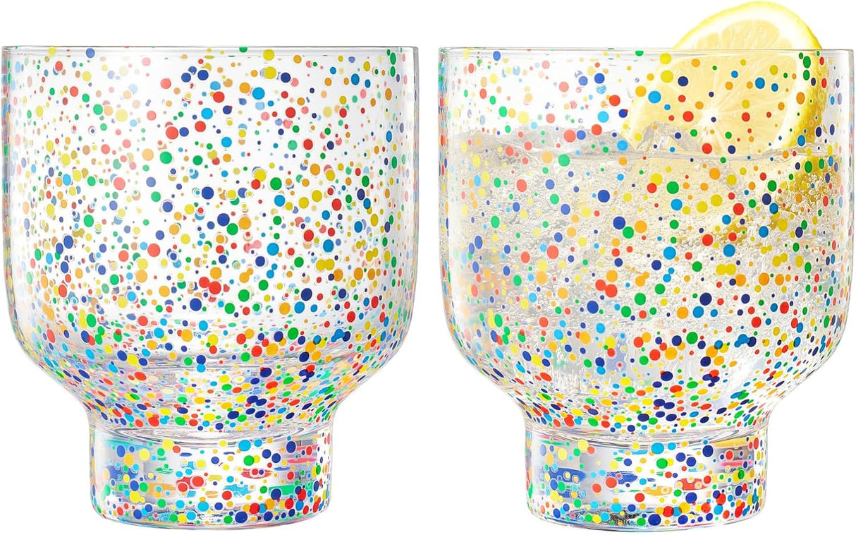 Khen Confetti Stemless Tumblers Set Colorful Drinkware  - 12oz Clear