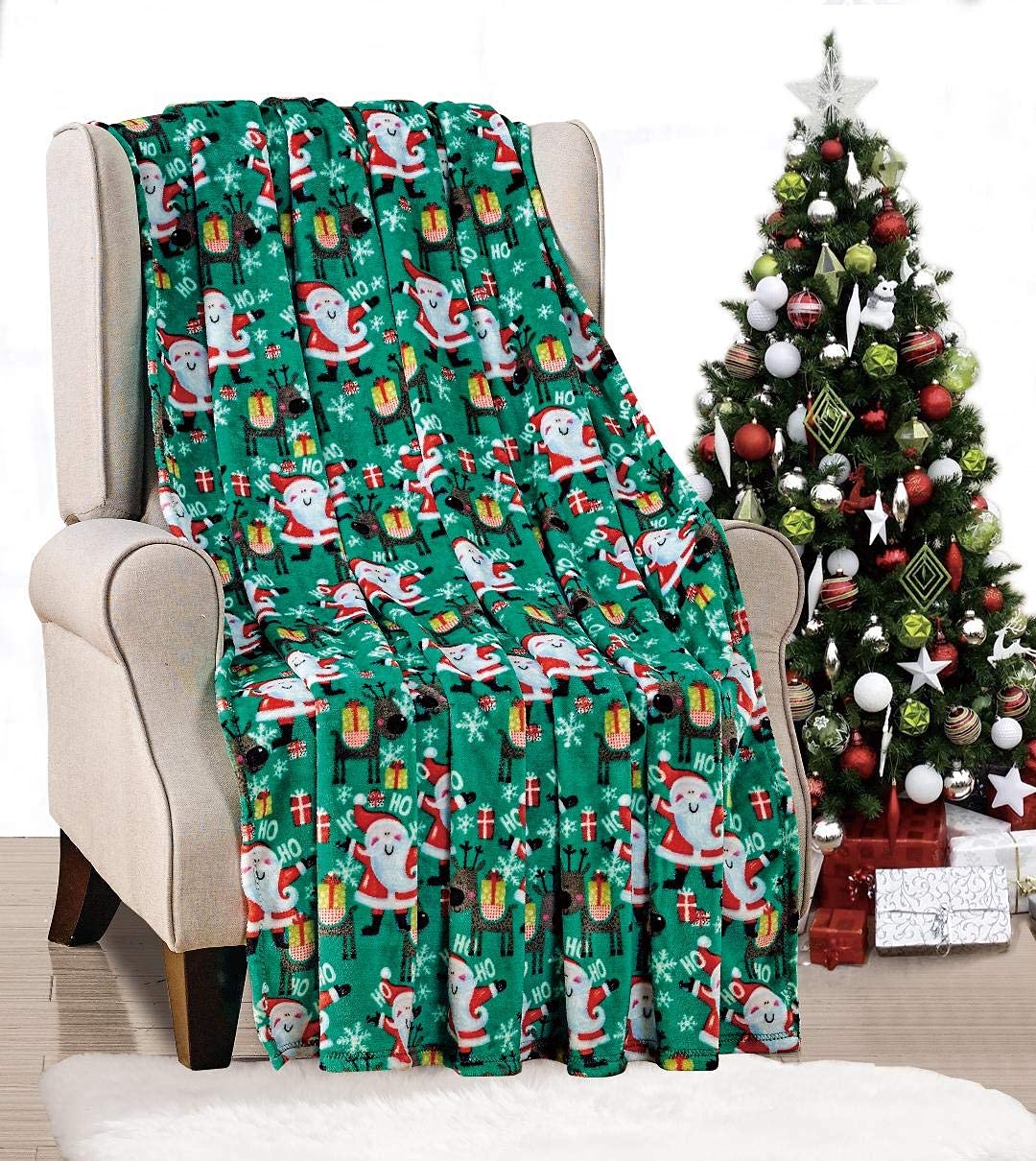 Decor&More Ho Ho Ho Merry Christmas Collection Microplush Holiday Throw Blanket (60" x 50") - Santa