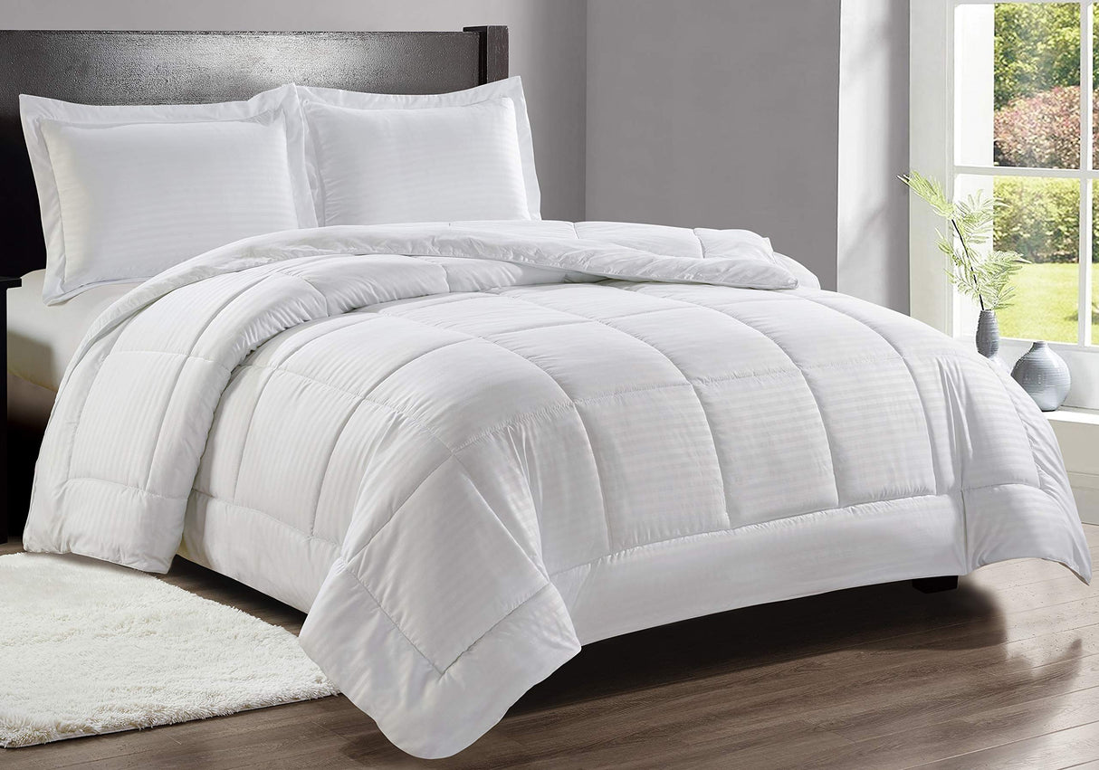 Faith, Hope, Love Home Decor Full/Queen Size Reversible Down Alternative Embossed Stripe Comforter (86" X 86") - White