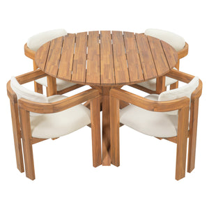 5-Piece Outdoor Acacia Wood Round Dining Set