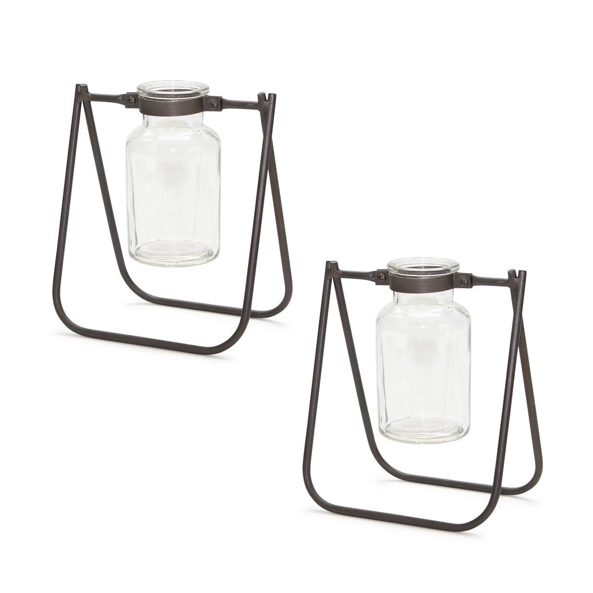 Hanging Glass Jar Vase with Metal Stand (Set of 2)