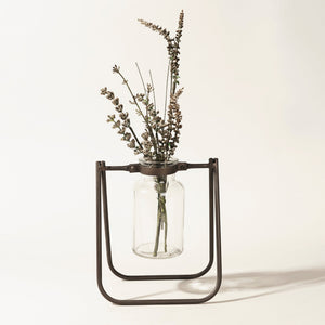 Hanging Glass Jar Vase with Metal Stand (Set of 2)