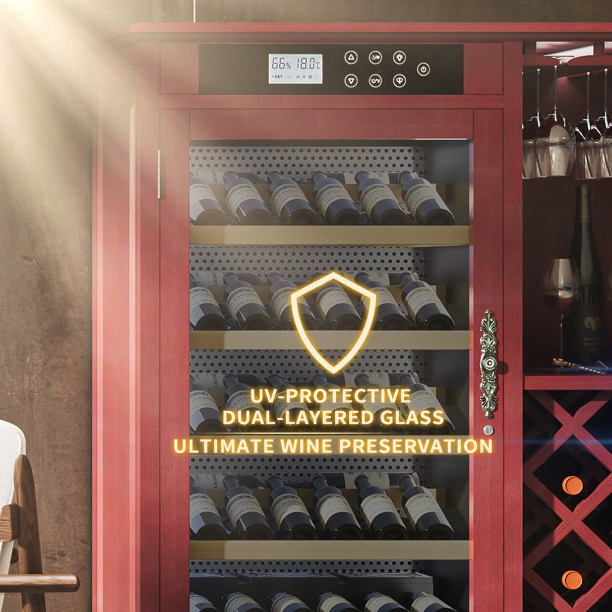 69 Bottles Wood Wine Refrigerator Cabinet