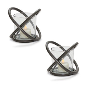 Modern metal votive holder with glass insert (set of 2)