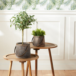 Natural Wooden Pail Planter with Metal Handle Accent (2 Set)