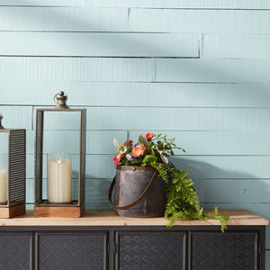 Natural Wooden Pail Planter with Metal Handle Accent (2 Set)