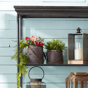 Natural Wooden Pail Planter with Metal Handle Accent (2 Set)