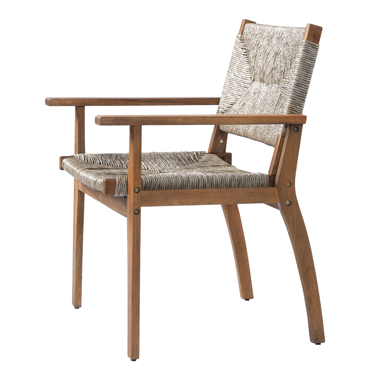 Durable Outdoor Dining Chair with Acacia Wood Frame, Handwoven Wicker Seat, Brown Finish, Patio Garden Furniture, (Compatible with Matching Table) Set of 2