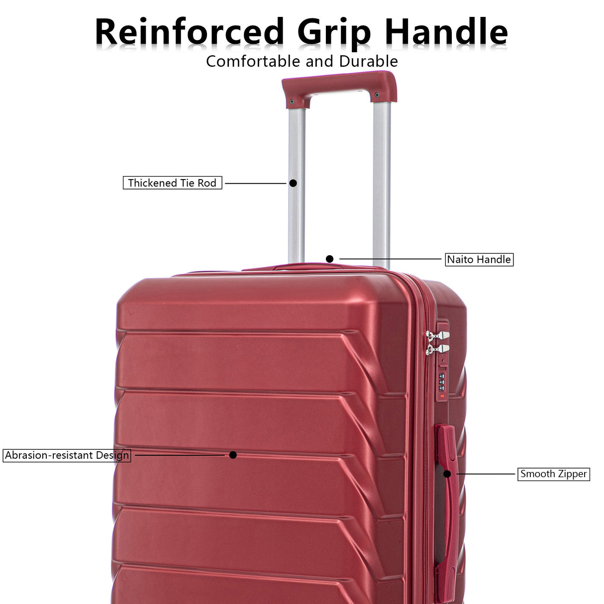 Set of 3 ABS Spinner Wheel Luggage in Wine Red - 20", 24", and 28"