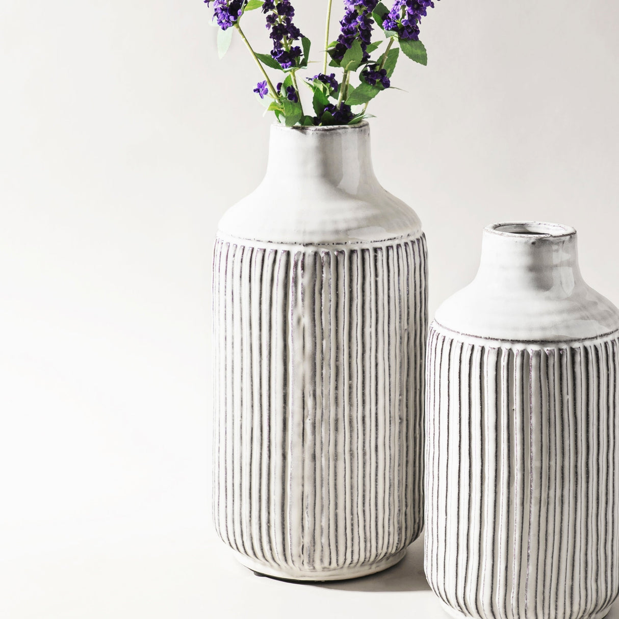 Rustic Ribbed Terra Cotta Vase 12.25"H