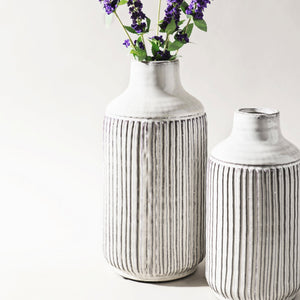 Rustic Ribbed Terra Cotta Vase 12.25"H